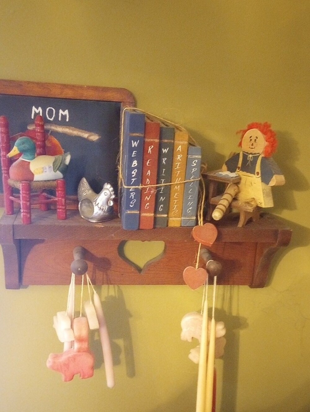 Wood Wall Shelf with Decorative Books & Duck Figurine - Green/Brown - Picture 2 of 8